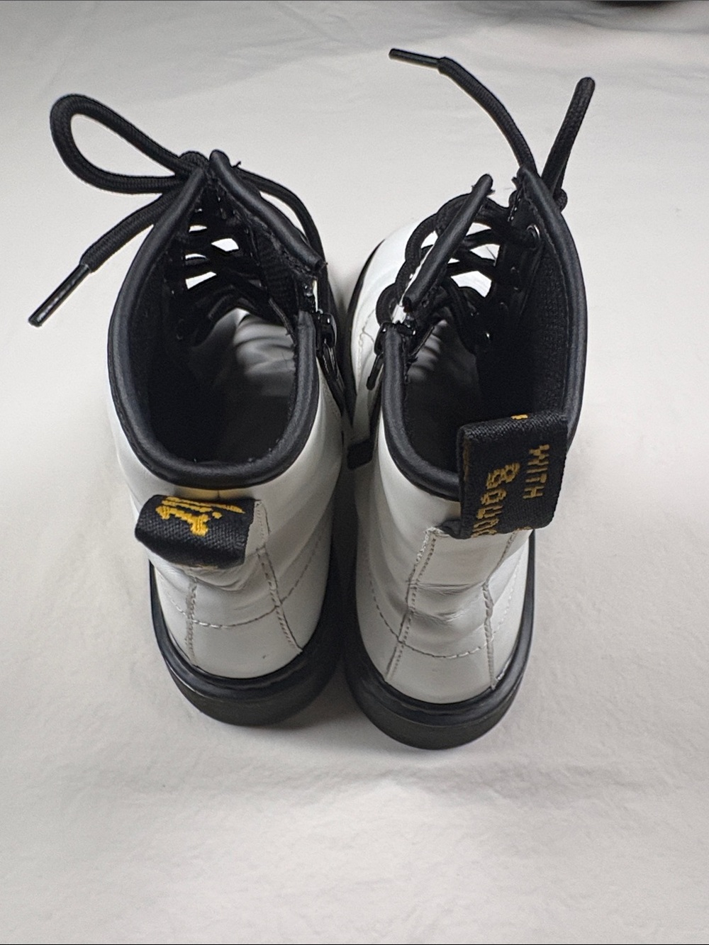 Dr. Martens White Lace-Up Combat Boots with Black Trim - Picture 5 of 8
